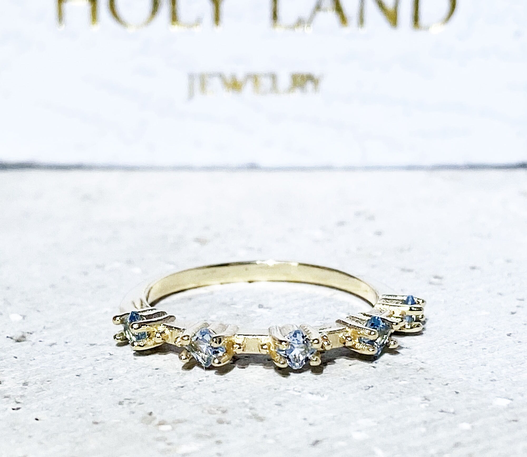 Square Aquamarine Five Stone Simple Stacking Ring - H.L.Jewelry