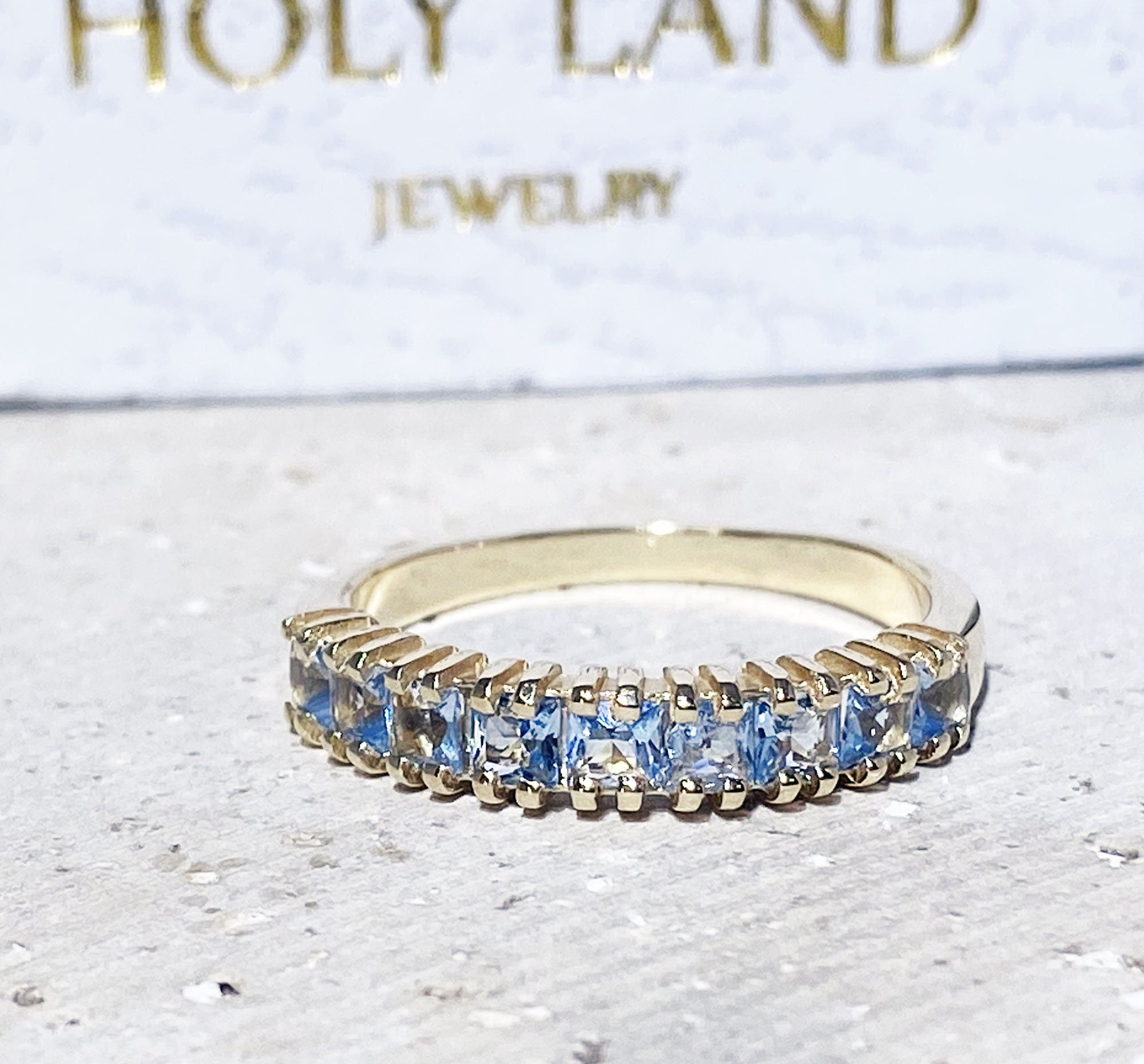 Square Aquamarine Nine Stone Stacking Half Eternity Ring - H.L.Jewelry