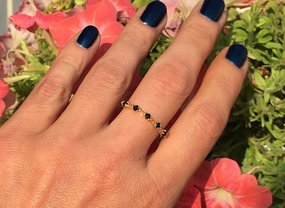 Square Black Onyx Five Stone Stacking Ring - H.L.Jewelry