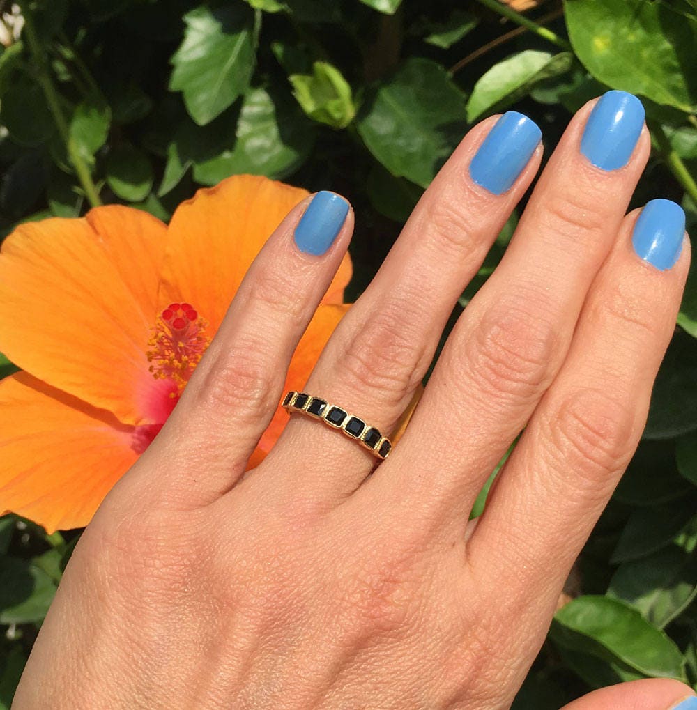 Square Black Onyx Seven Stone Stacking Ring - H.L.Jewelry