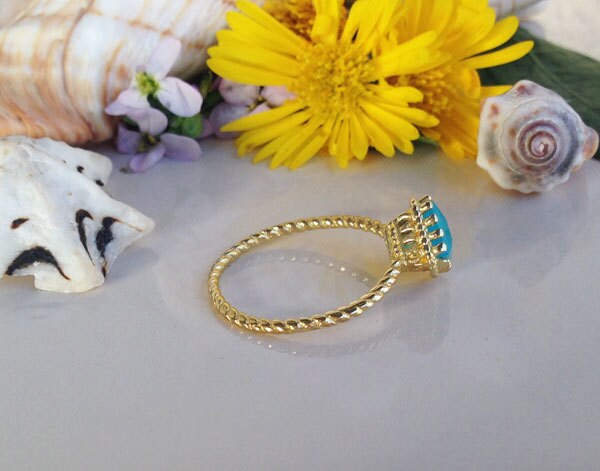 Square Blue Chalcedony Twist Band Simple Ring - H.L.Jewelry