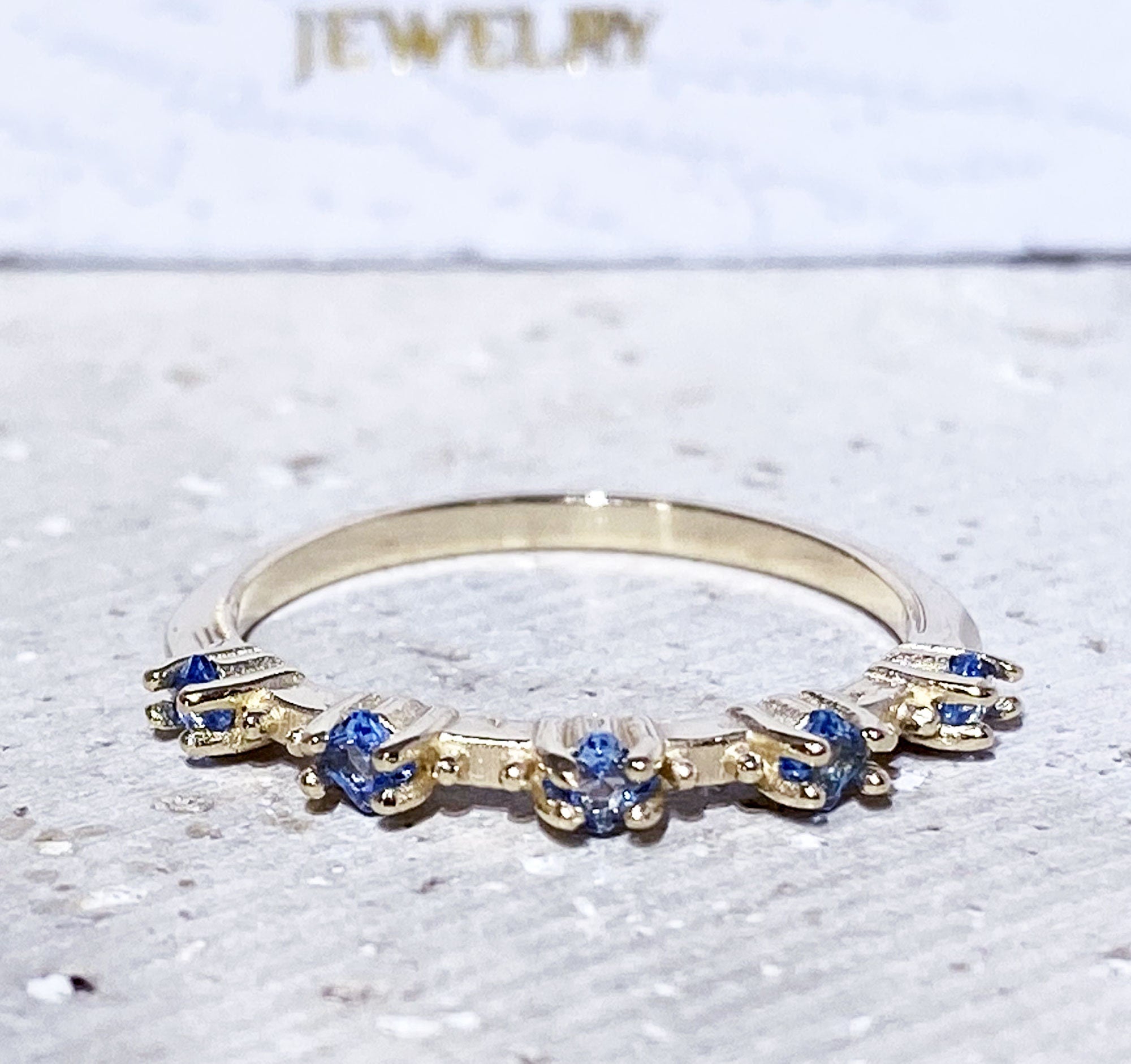 Square Blue Topaz Five Stone Simple Stacking Ring - H.L.Jewelry
