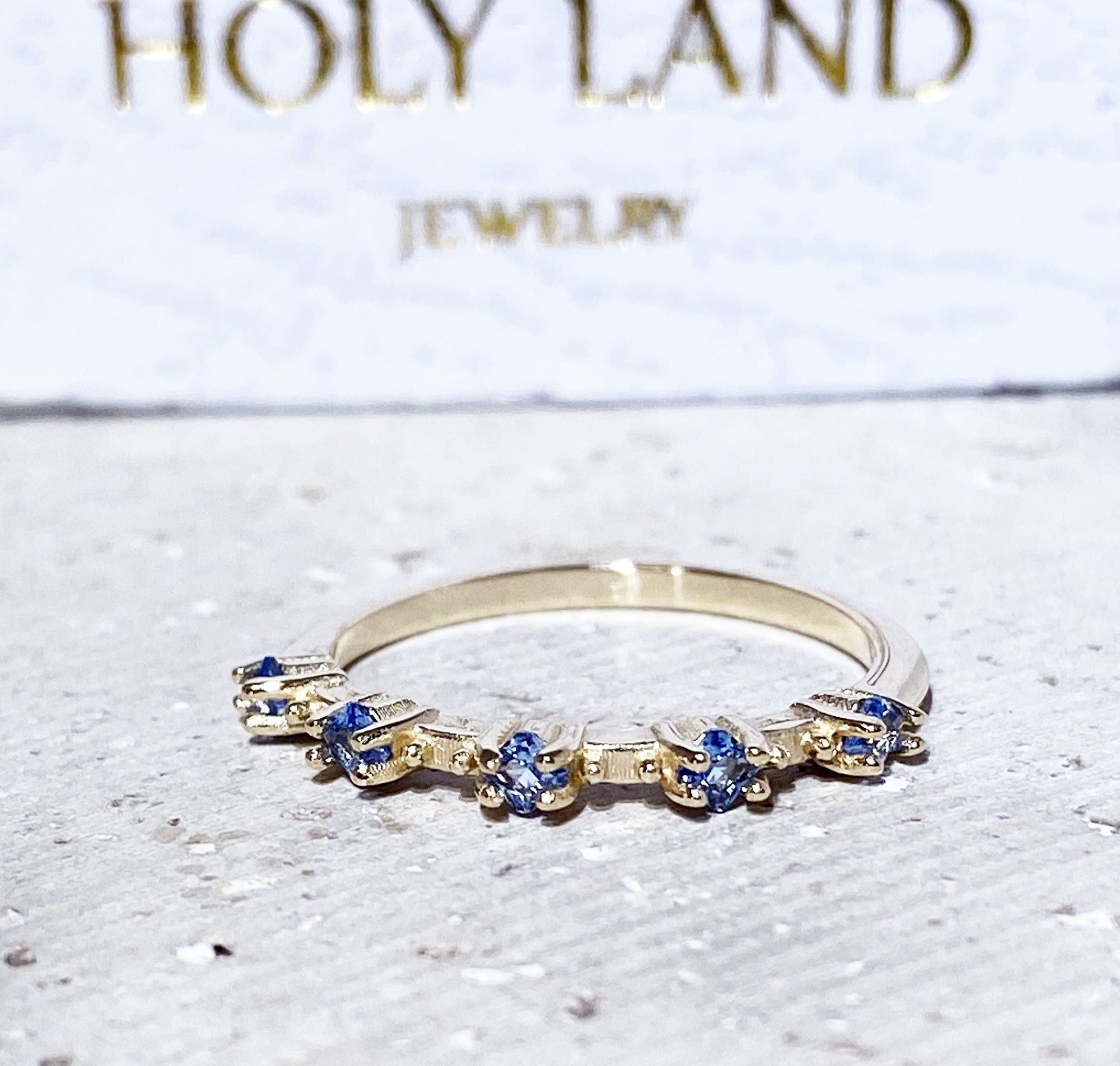 Square Blue Topaz Five Stone Simple Stacking Ring - H.L.Jewelry