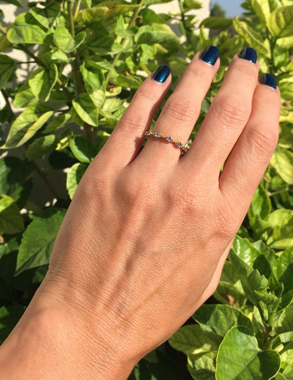 Square Blue Topaz Five Stone Simple Stacking Ring - H.L.Jewelry