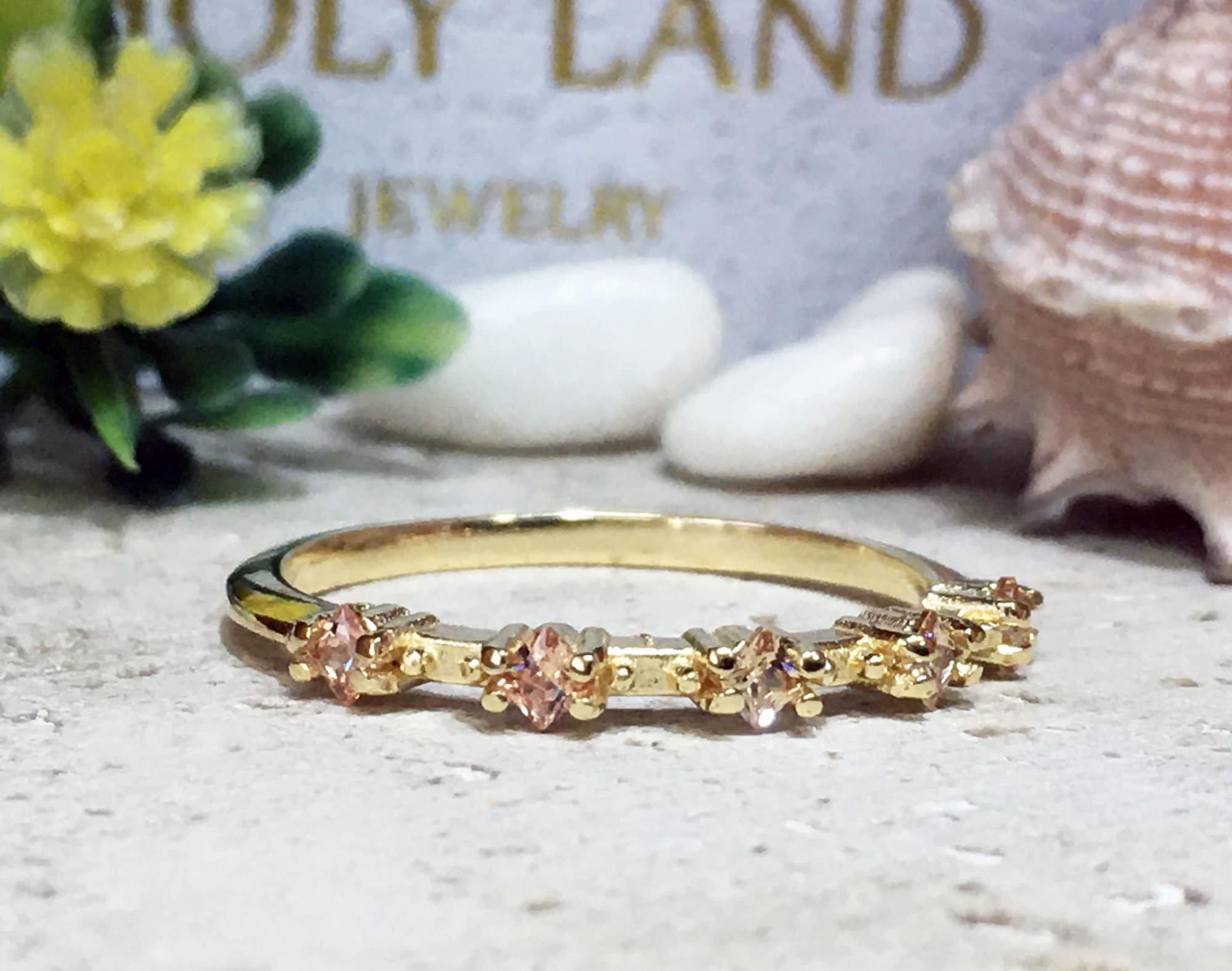 Square Citrine Five Stone Simple Stacking Ring - H.L.Jewelry