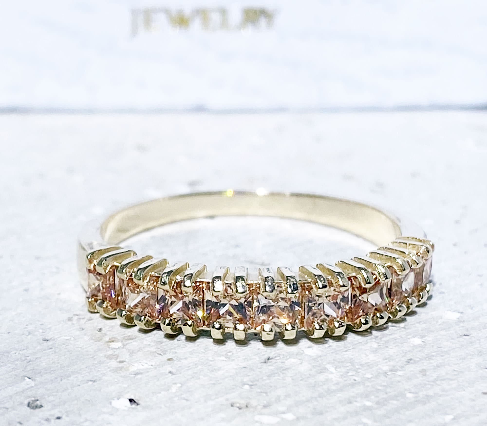Square Citrine Nine Stone Stacking Half Eternity Ring - H.L.Jewelry