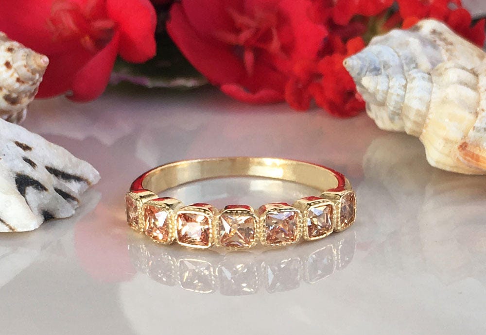Square Citrine Seven Stone Stacking Half Eternity Ring - H.L.Jewelry
