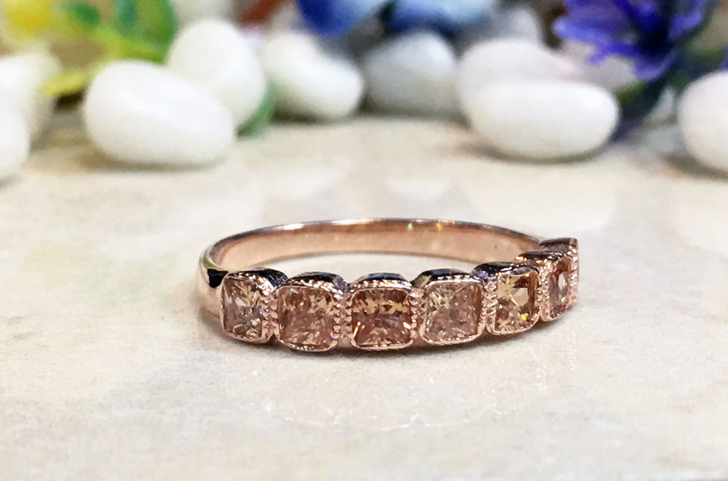Square Citrine Seven Stone Stacking Half Eternity Ring - H.L.Jewelry