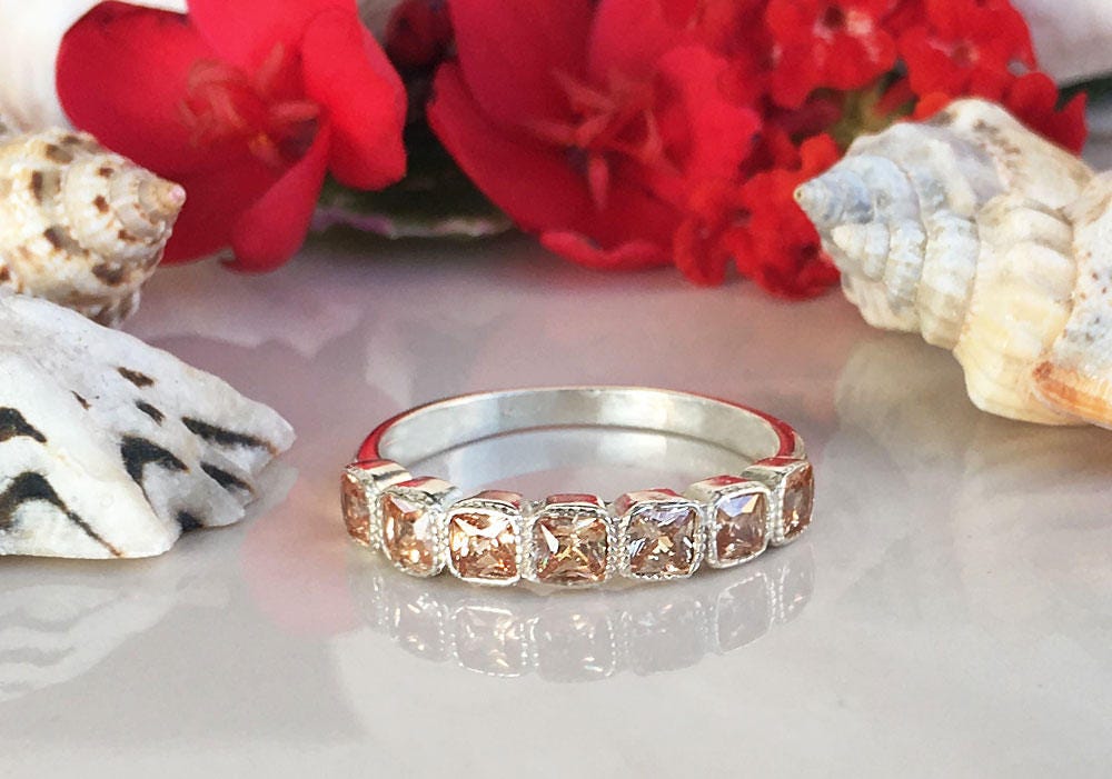 Square Citrine Seven Stone Stacking Half Eternity Ring - H.L.Jewelry