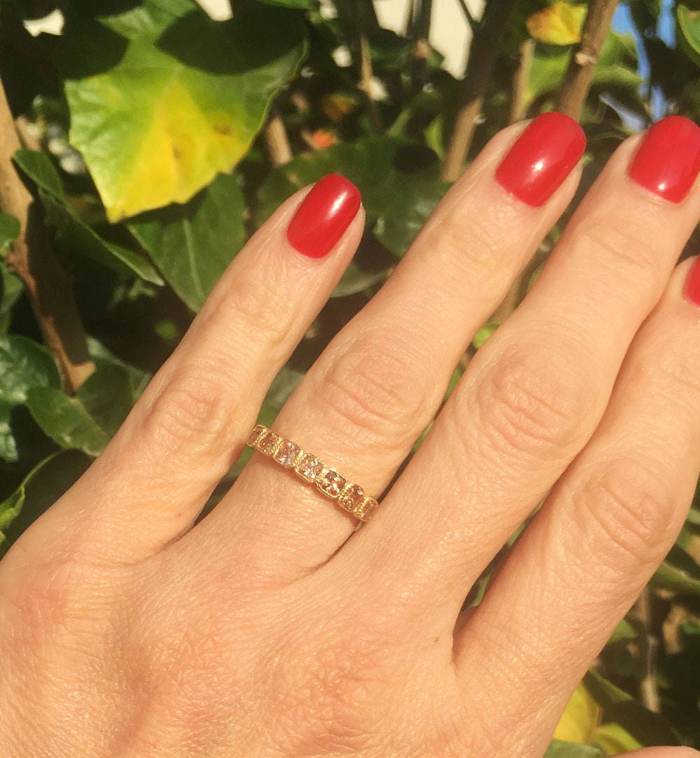 Square Citrine Seven Stone Stacking Half Eternity Ring - H.L.Jewelry