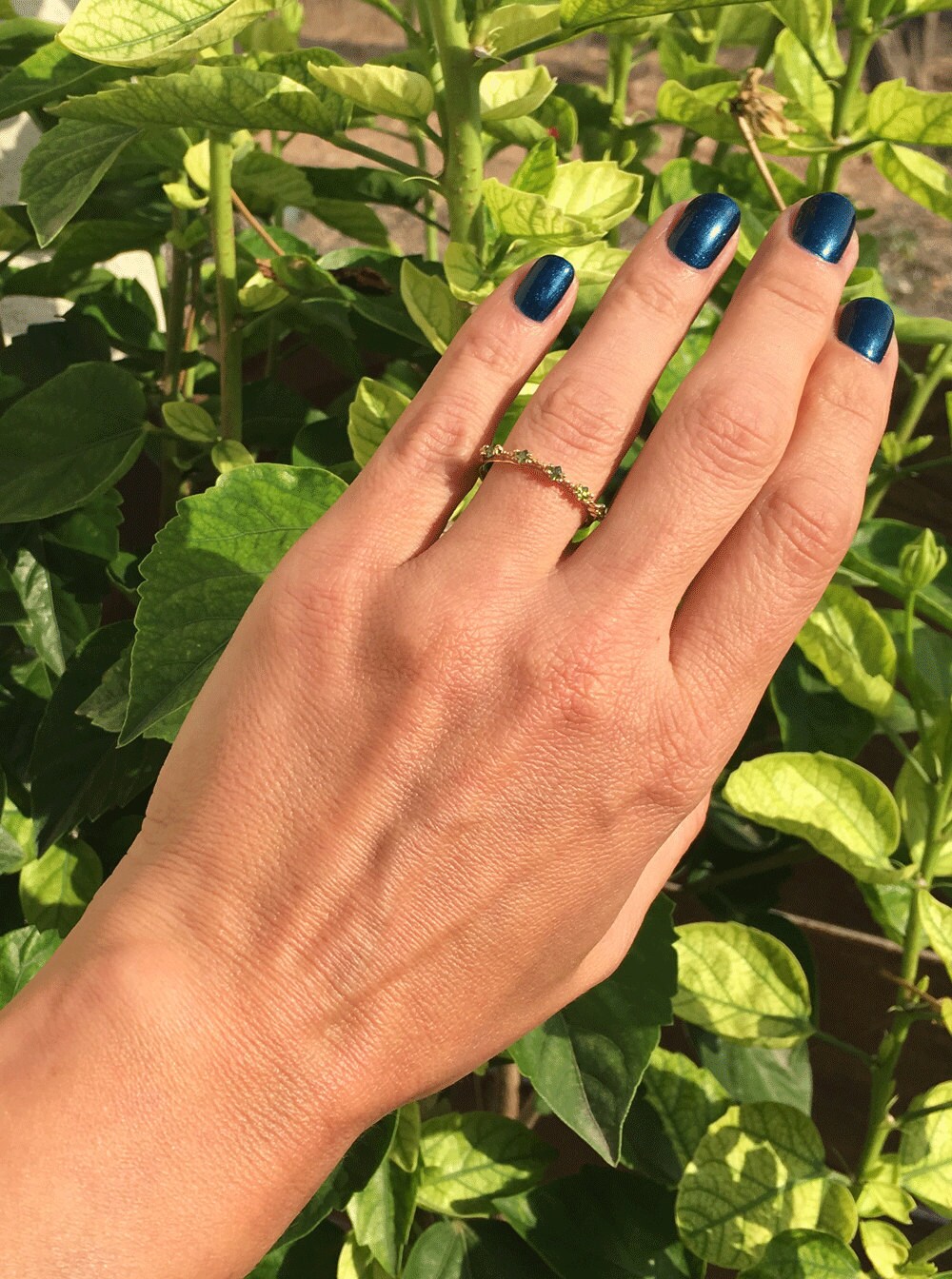Square Peridot Five Stone Simple Stacking Ring - H.L.Jewelry
