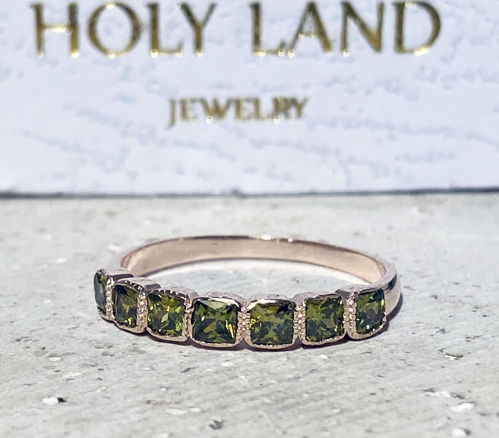 Square Peridot Seven Stone Stacking Half Eternity Ring - H.L.Jewelry