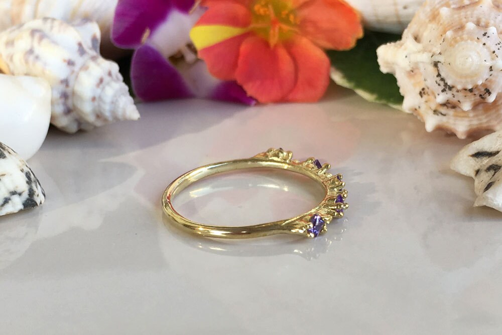 Square Purple Amethyst Five Stone Simple Stacking Ring - H.L.Jewelry