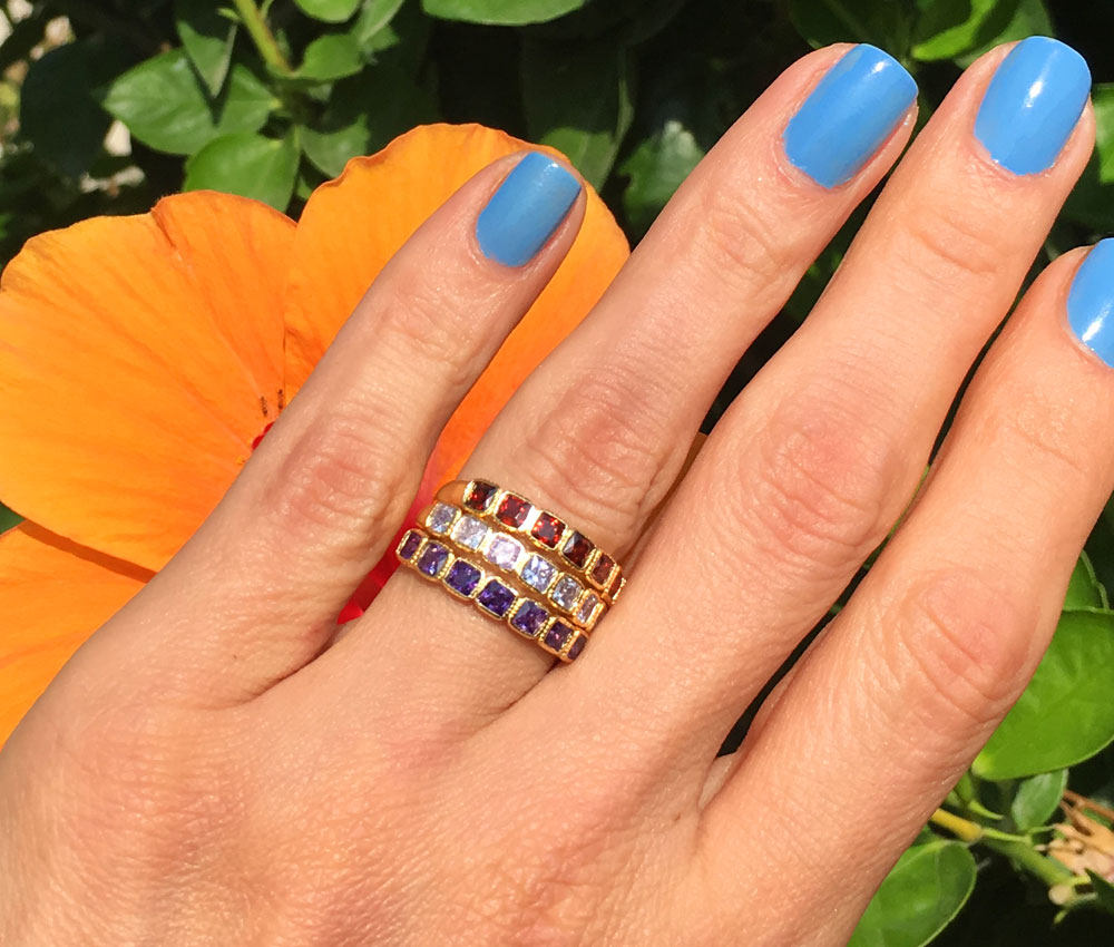 Square Purple Amethyst Seven Stone Stacking Half Eternity Ring - H.L.Jewelry