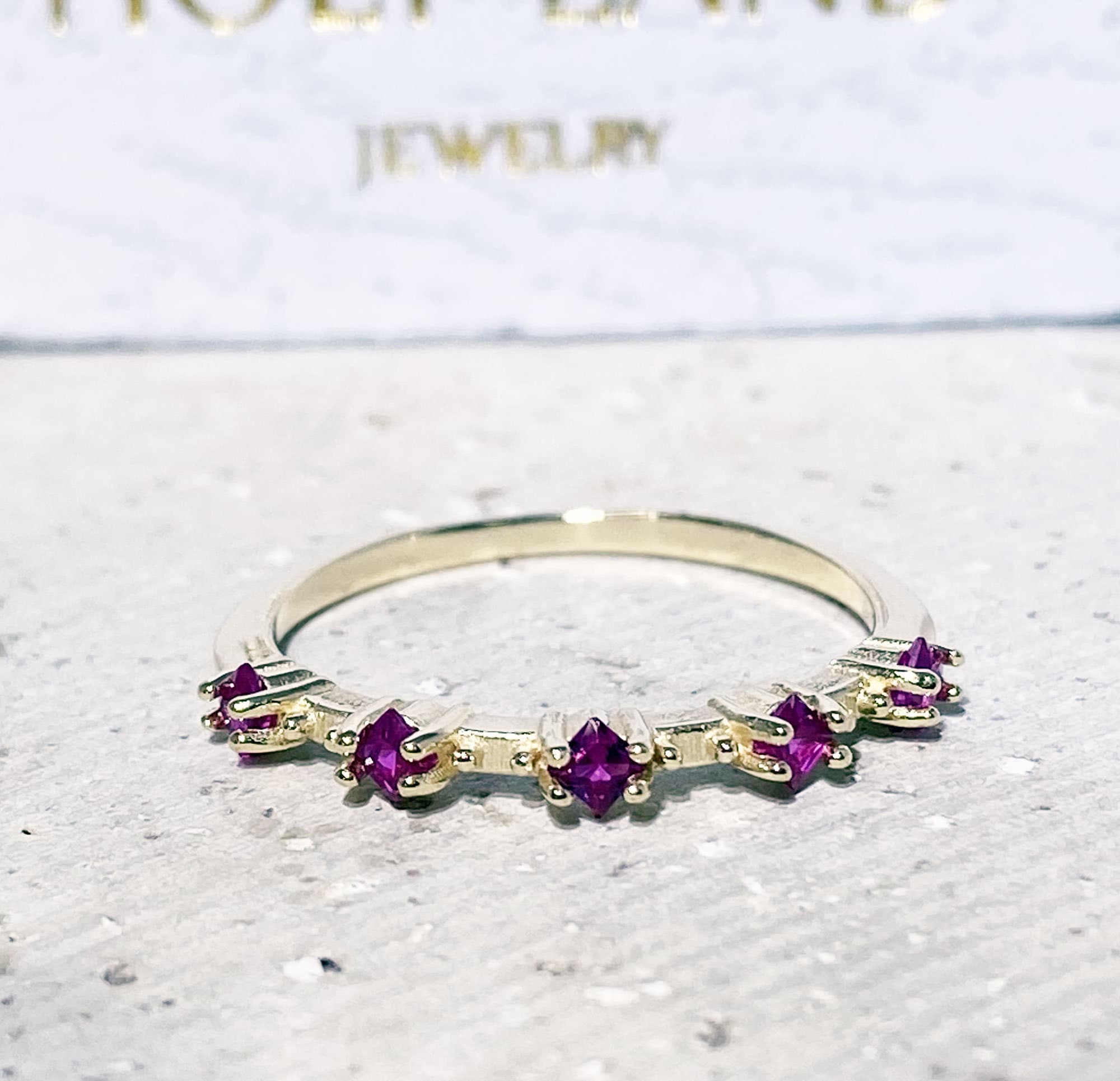 Square Ruby Five-Stone Simple Stacking Ring - H.L.Jewelry