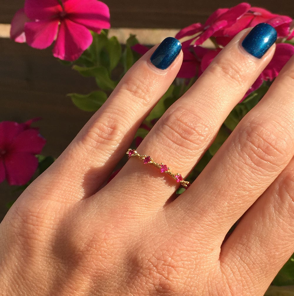 Square Ruby Five-Stone Simple Stacking Ring - H.L.Jewelry