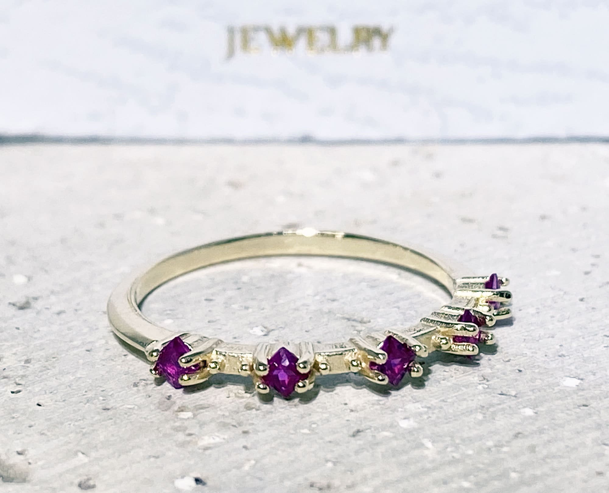 Square Ruby Five-Stone Simple Stacking Ring - H.L.Jewelry