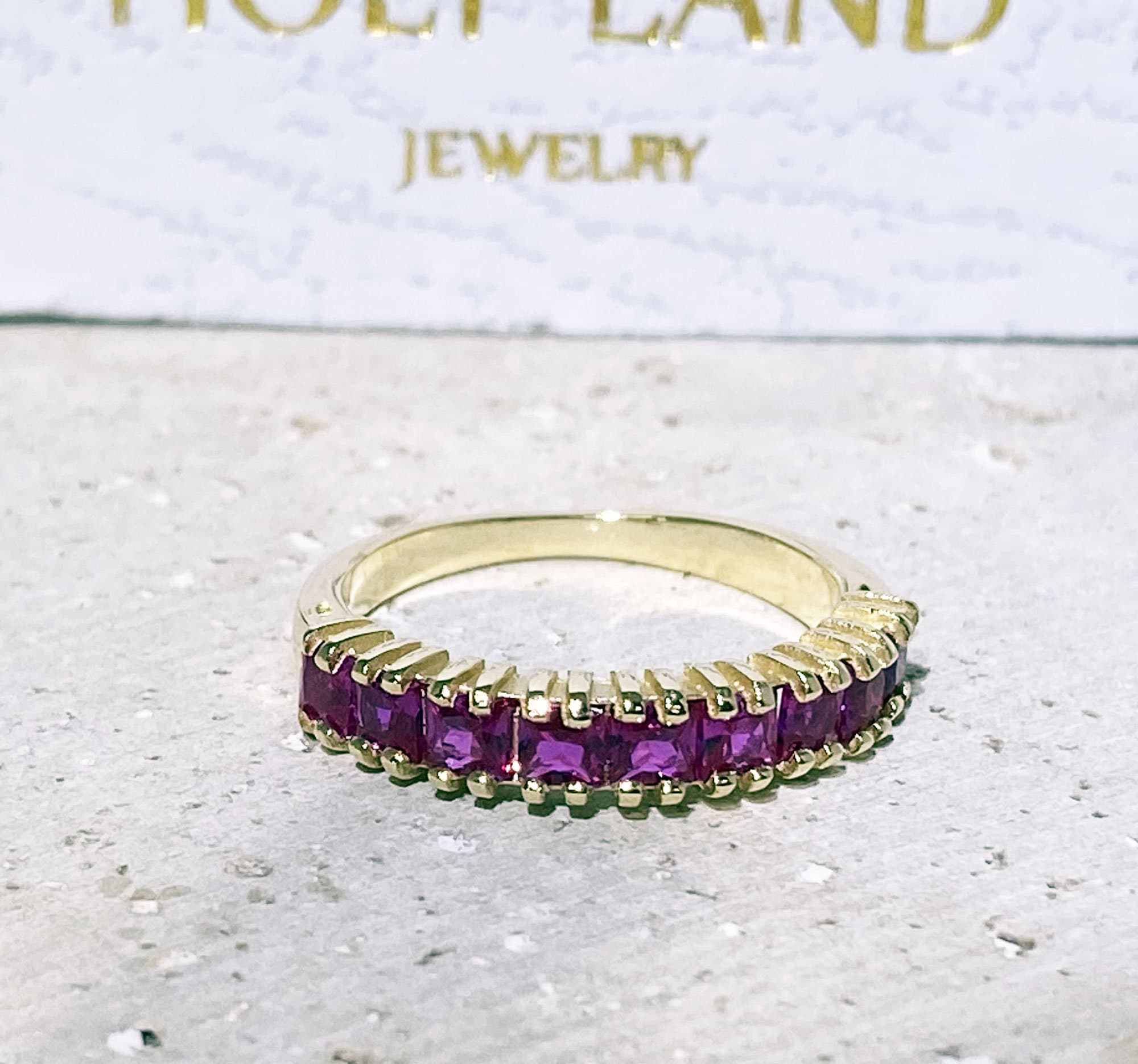 Square Ruby Nine-Stone Half Eternity Stacking Ring - H.L.Jewelry