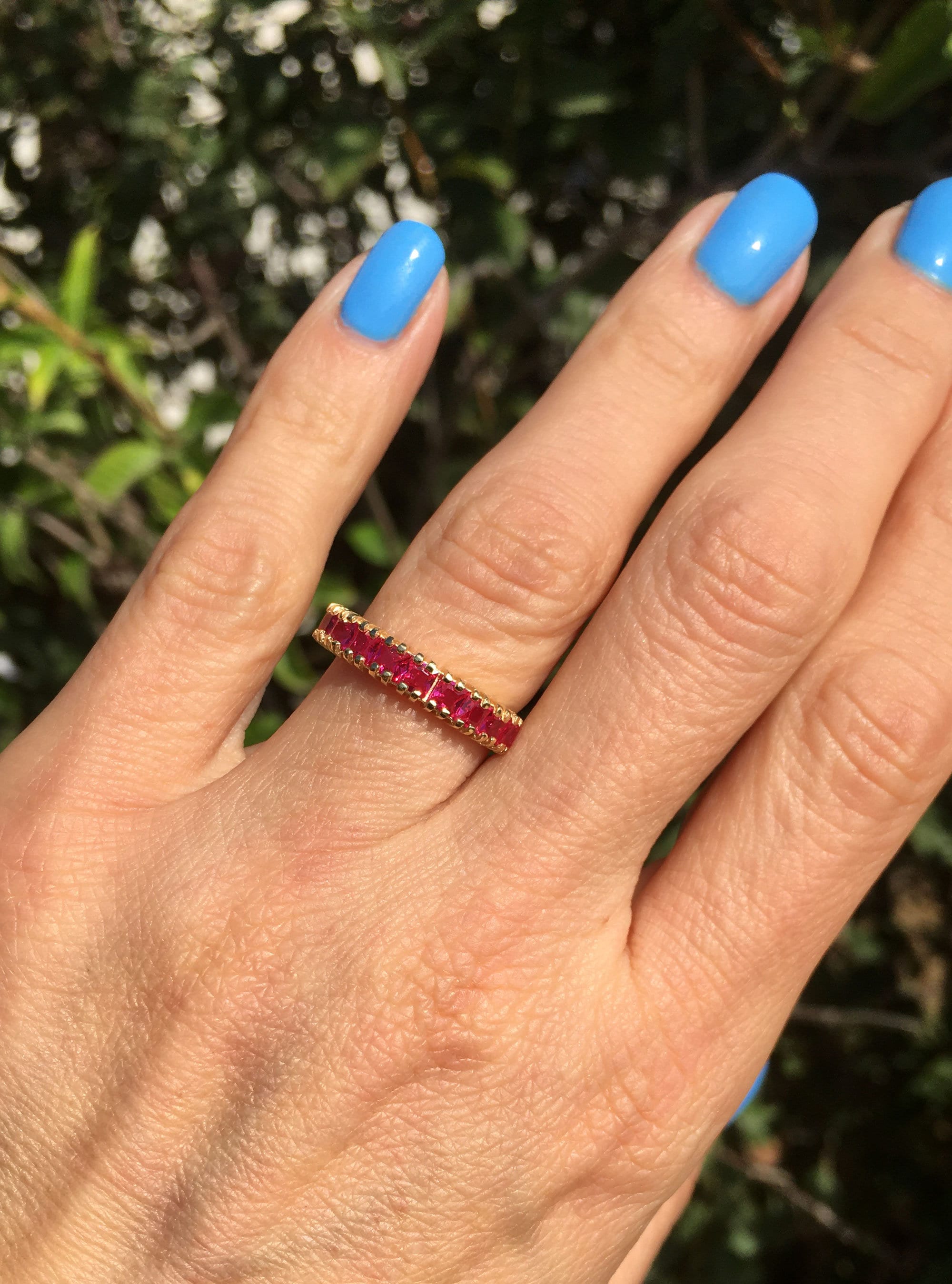 Square Ruby Nine-Stone Half Eternity Stacking Ring - H.L.Jewelry