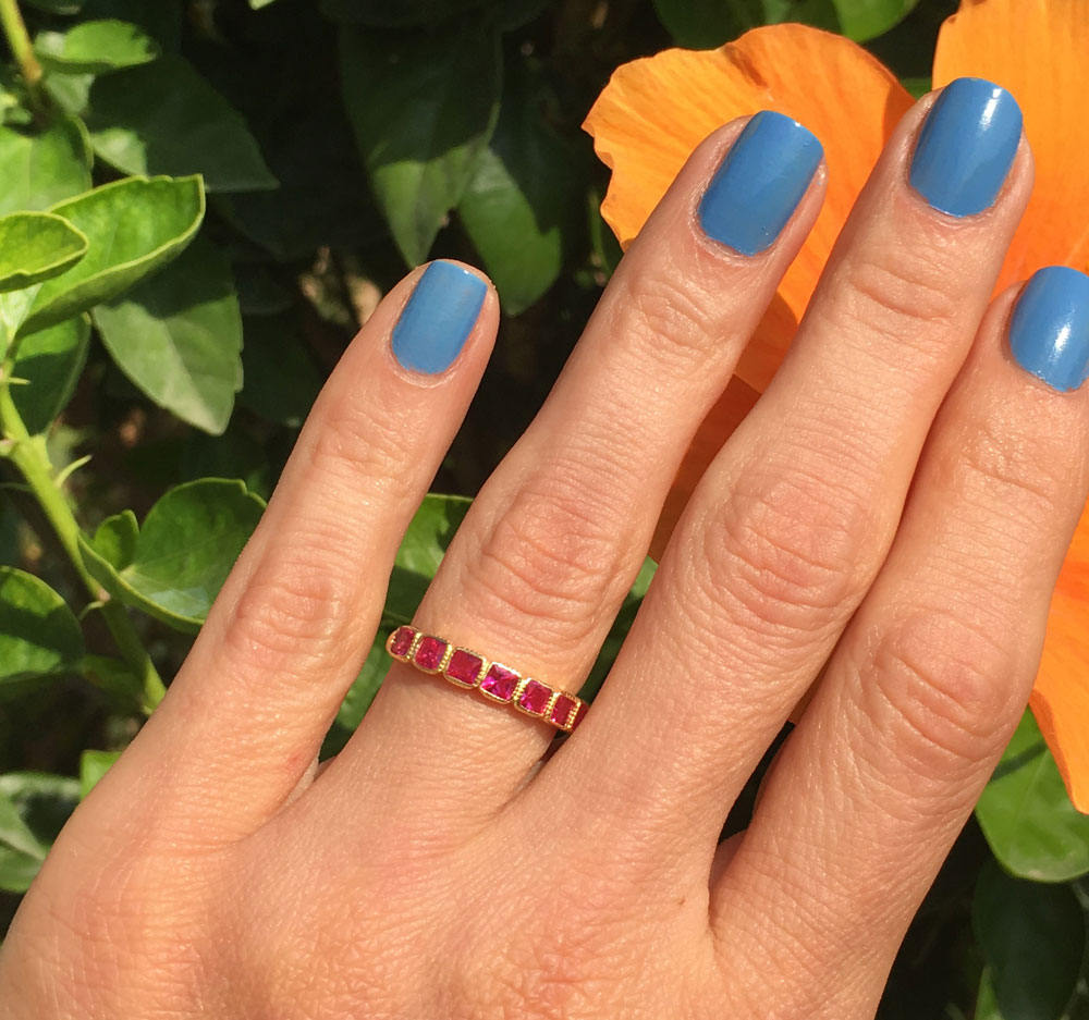 Square Ruby Seven-Stone Stacking Half Eternity Bezel Ring - H.L.Jewelry