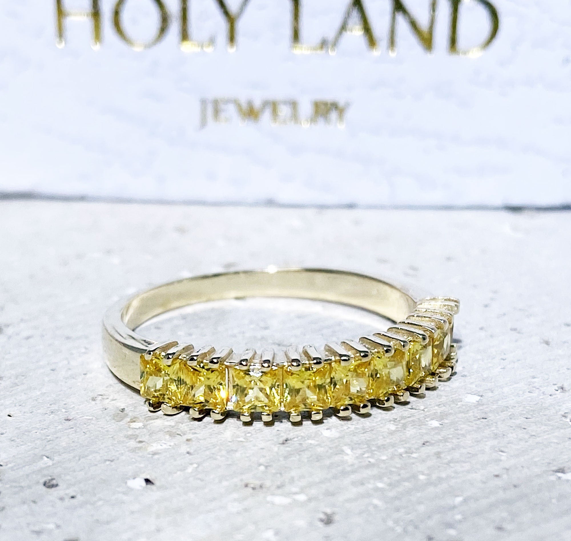 Square Yellow Citrine Nine Stone Stacking Half Eternity Ring - H.L.Jewelry