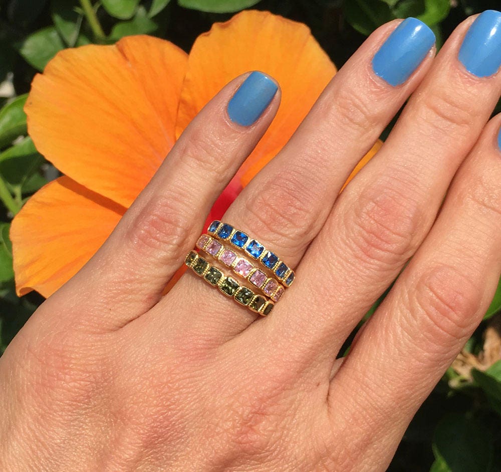 Square Yellow Citrine Seven Stone Stacking Half Eternity Ring - H.L.Jewelry