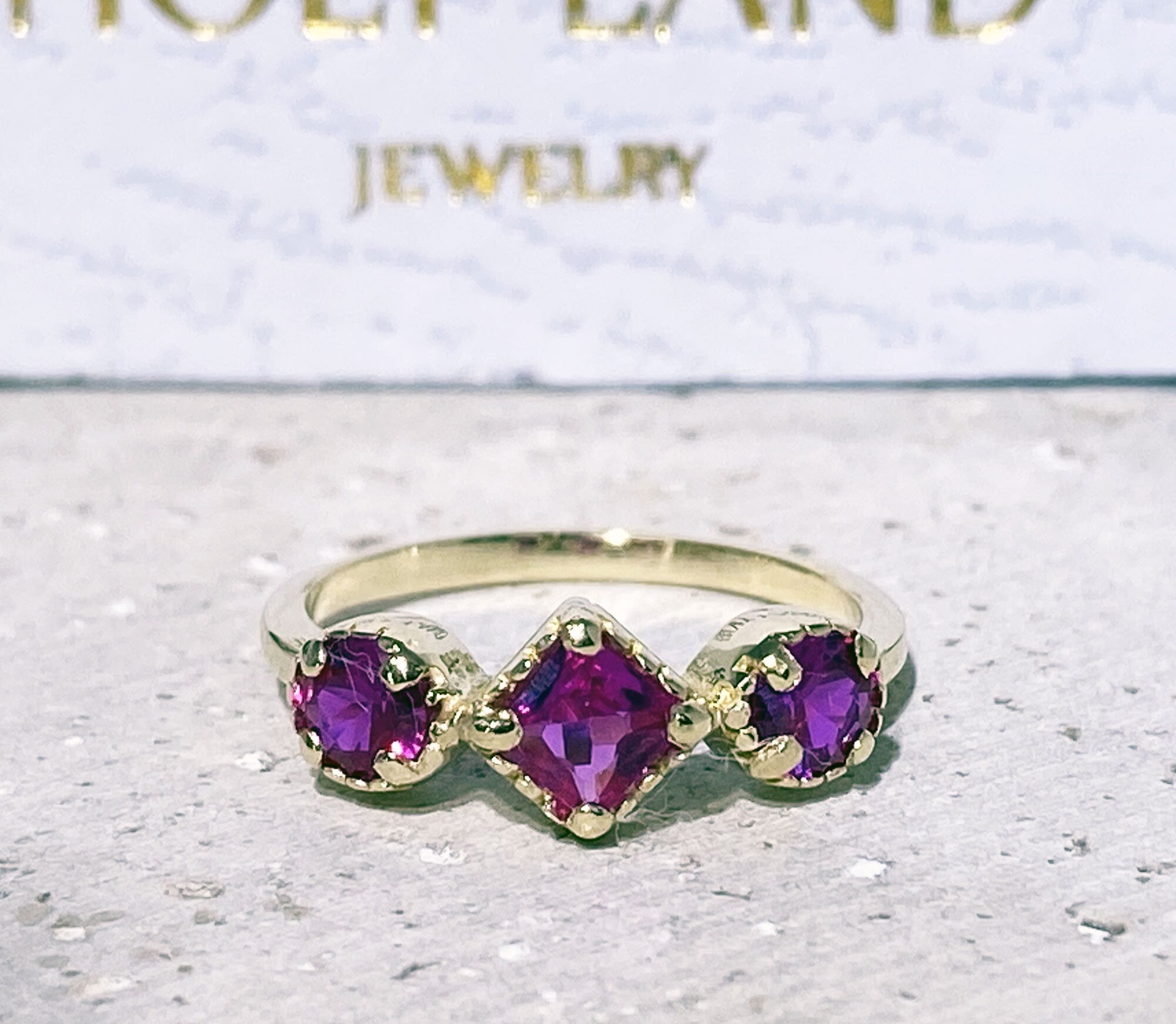 Square and Round Ruby Three-Stone Ring - H.L.Jewelry