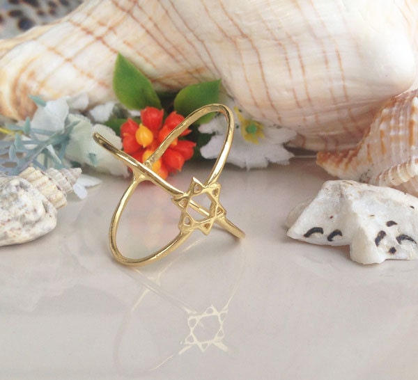 Star of David Geometric Crossover Ring - H.L.Jewelry