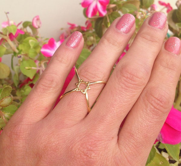 Star of David Geometric Crossover Ring - H.L.Jewelry