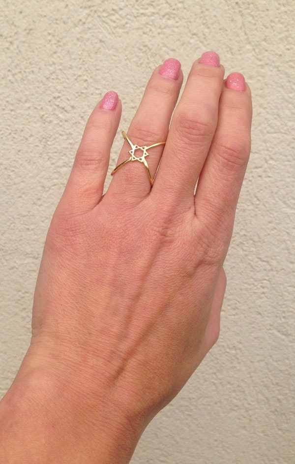 Star of David Geometric Crossover Ring - H.L.Jewelry