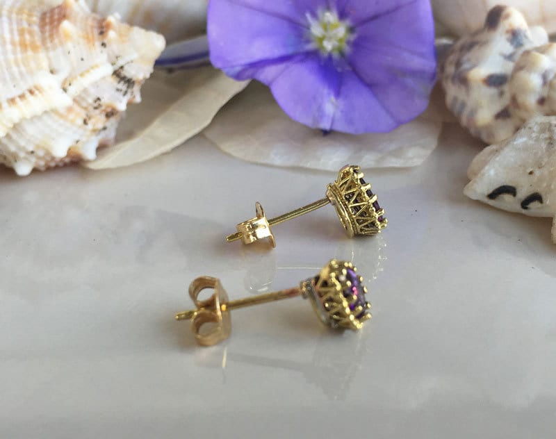 Amethyst Earrings - February Birthstone - Pear Amethyst Stud Earrings - H.L.Jewelry