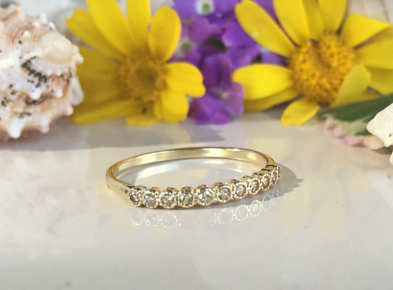 Yellow Citrine Ring - November Birthstone Jewelry - Stacking Ring with Eleven Round Yellow Citrine Stones - H.L.Jewelry