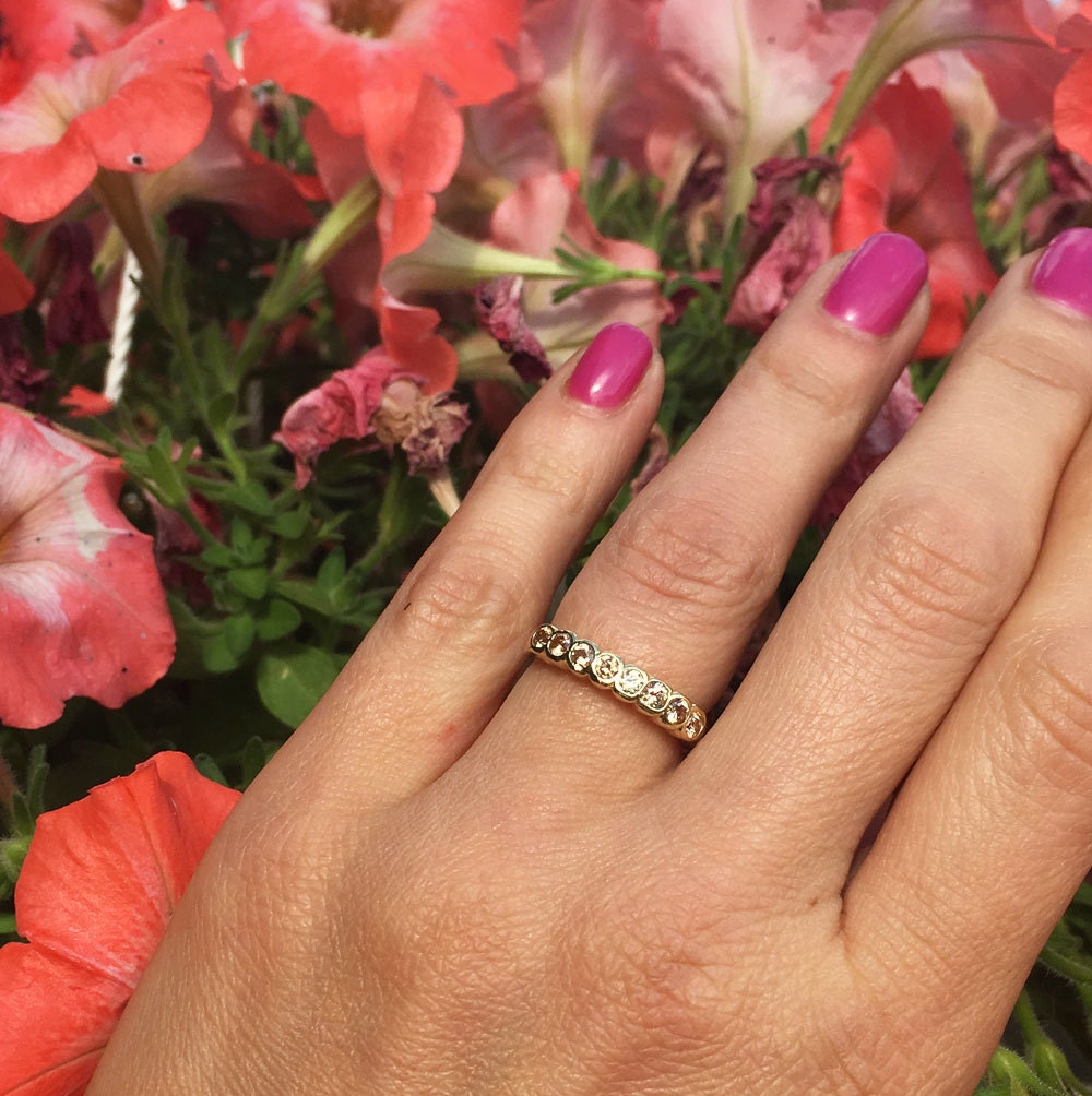 Citrine Ring - November Birthstone Jewelry - Stacking Ring with Eight Round Citrine Gemstones - H.L.Jewelry