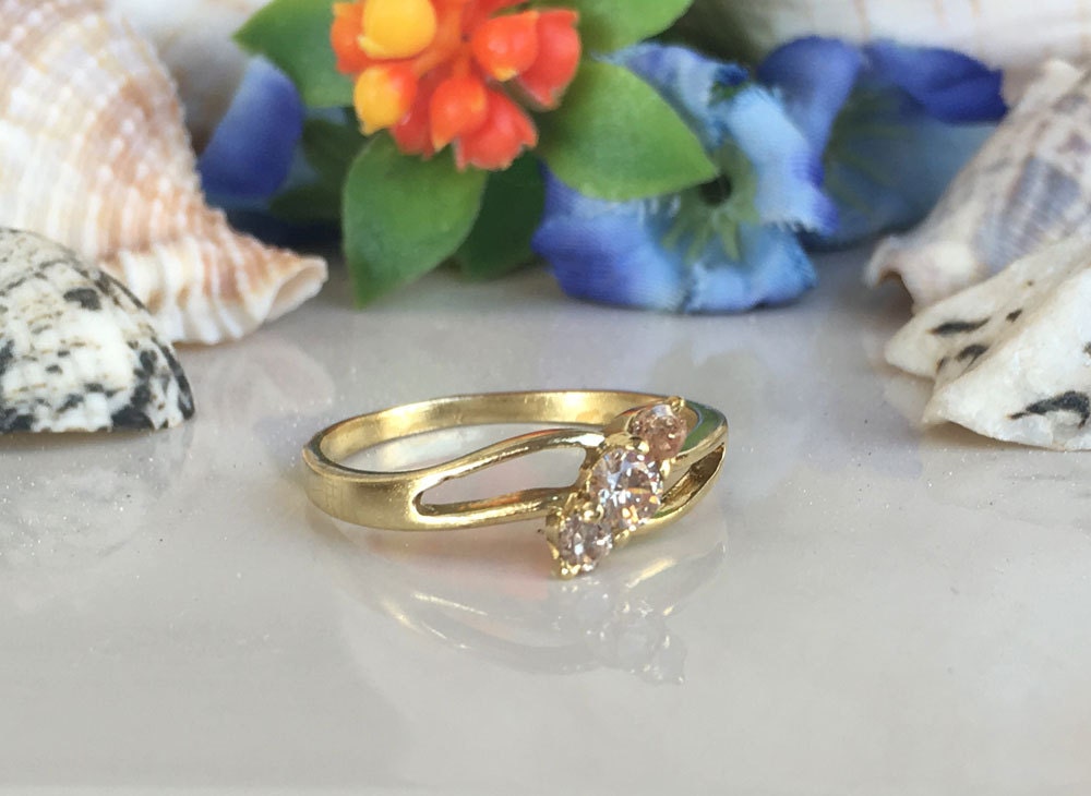 Citrine Ring - November Birthstone - Delicate Ring with Diagonally Placed Three Round Citrine Gemstones - H.L.Jewelry