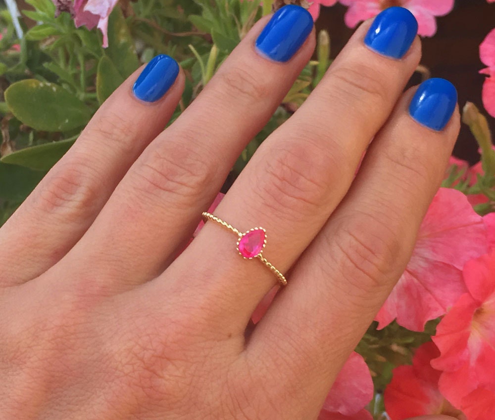 Ruby Ring - July Birthstone - Stacking Ring - Gemstone Ring - Bezel Ring - Teardrop Ring - Simple Ring - H.L.Jewelry