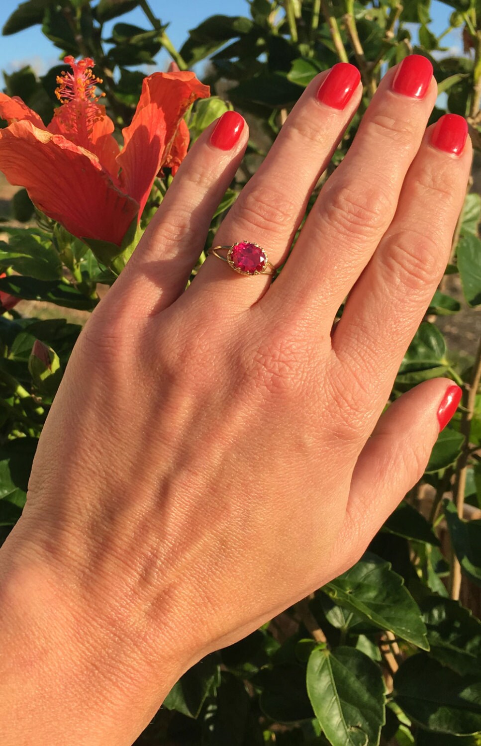 Ruby Ring - Double Band Ring - July Birthstone - Gold Ring - Bezel Ring - Gemstone Ring - H.L.Jewelry