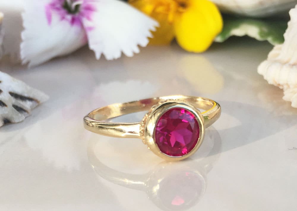 Ruby Ring - Gemstone Ring - Gold Ring - Bezel Ring - July Birthstone - Simple Ring - Stack Ring - Tiny Ring - H.L.Jewelry