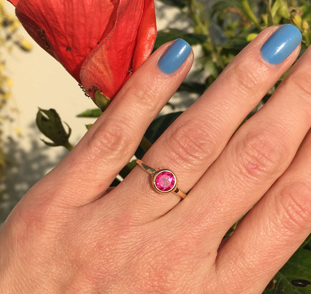 Ruby Ring - Gemstone Ring - Gold Ring - Bezel Ring - July Birthstone - Simple Ring - Stack Ring - Tiny Ring - H.L.Jewelry