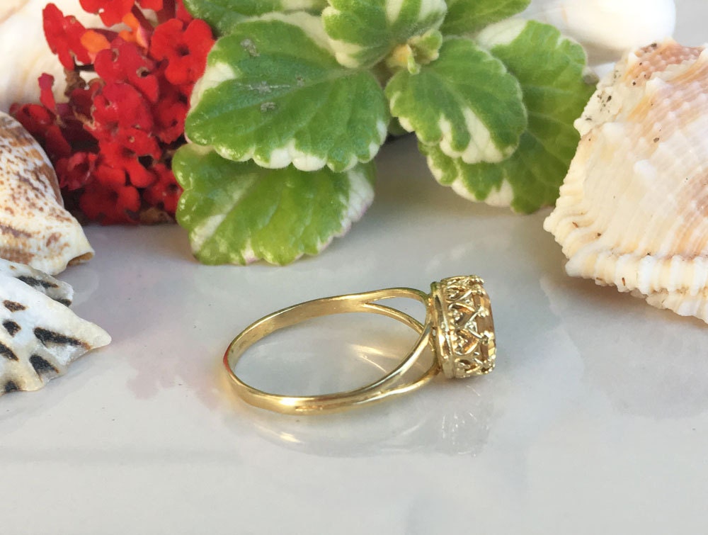 Citrine Ring - November Birthstone - Double Band Vintage Oval Crown Ring with Citrine Gemstone - H.L.Jewelry