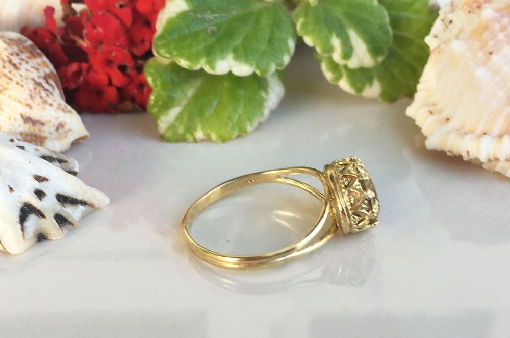 Yellow Citrine Ring - November Birthstone Jewelry - Yellow Citrine Gemstone Double Band Vintage Oval Crown Ring - H.L.Jewelry