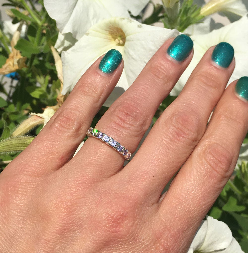 Alexandrite Ring - June Birthstone - Stacking Ring with Eleven Round Alexandrite Gemstones - H.L.Jewelry