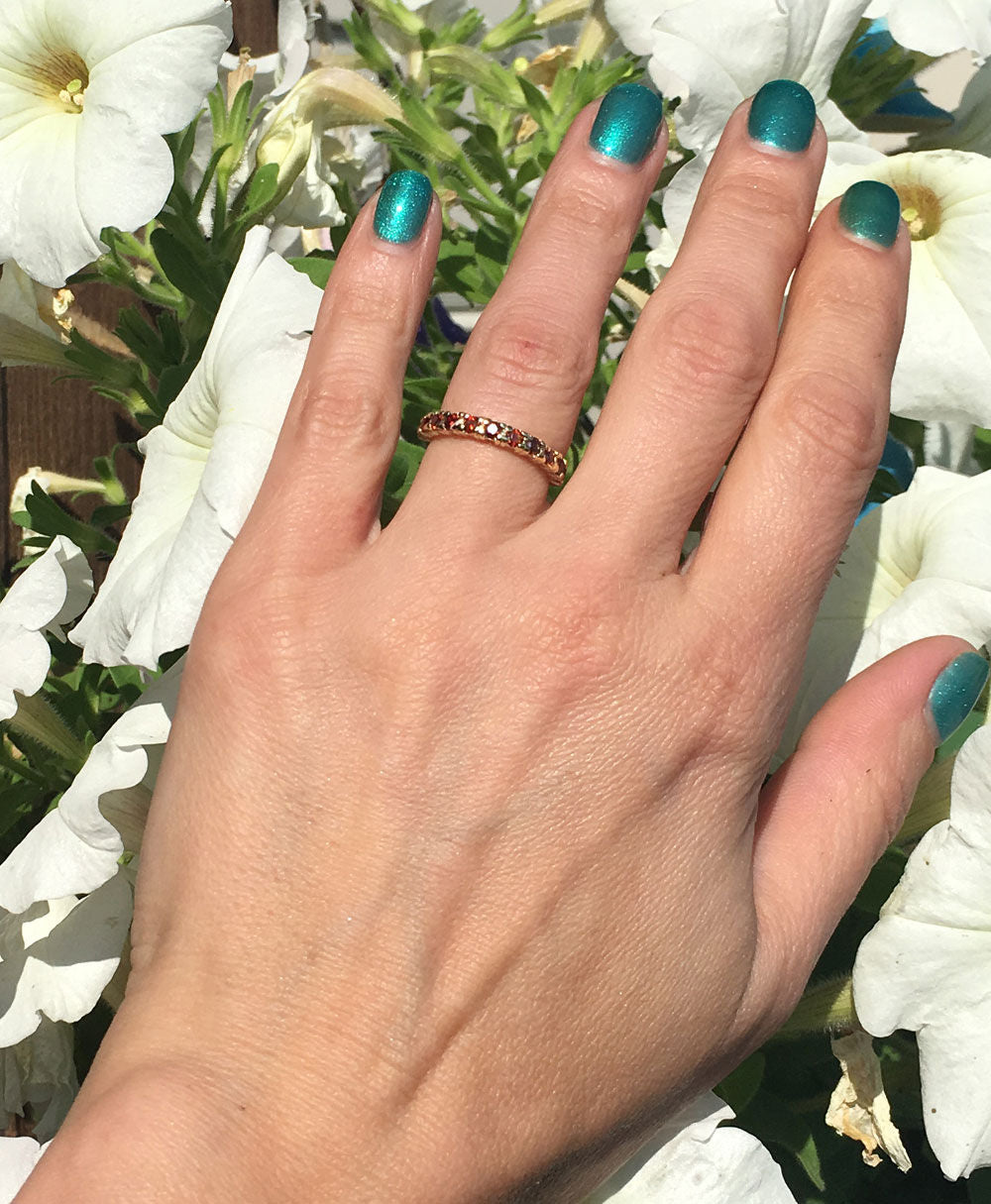 Red Garnet Ring - January Birthstone - Half Eternity Ring - Stacking Ring - Gold Ring - Gemstone Band - Simple Ring - H.L.Jewelry