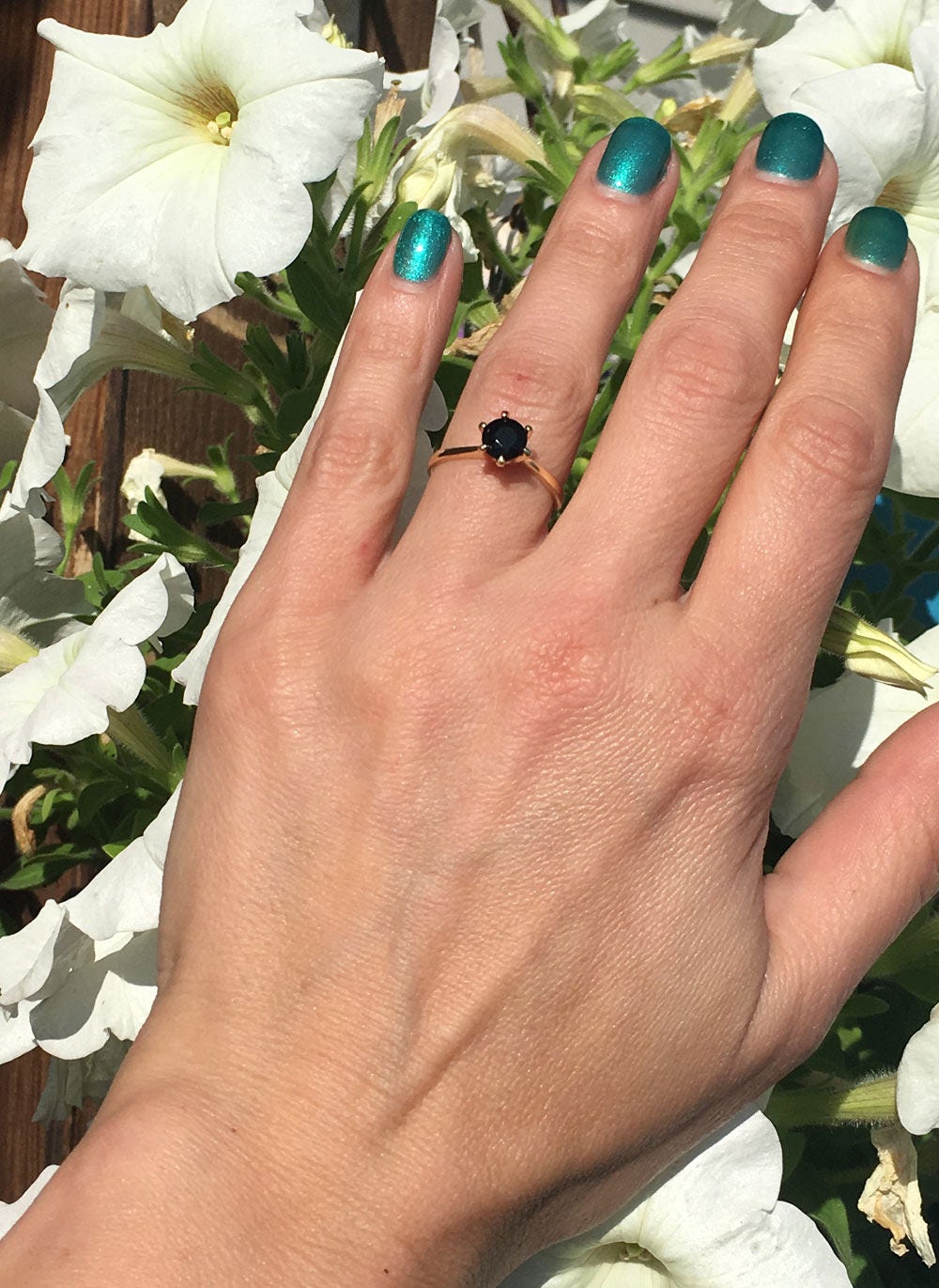 Black Onyx Ring - December Birthstone - Solitaire Ring with Round Black Onyx Gemstone - H.L.Jewelry