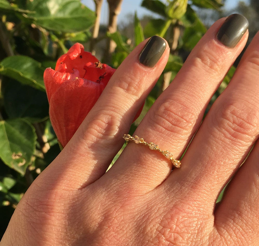 Citrine Ring - November Birthstone - Stacking Ring with Five Round Citrine Stones - H.L.Jewelry