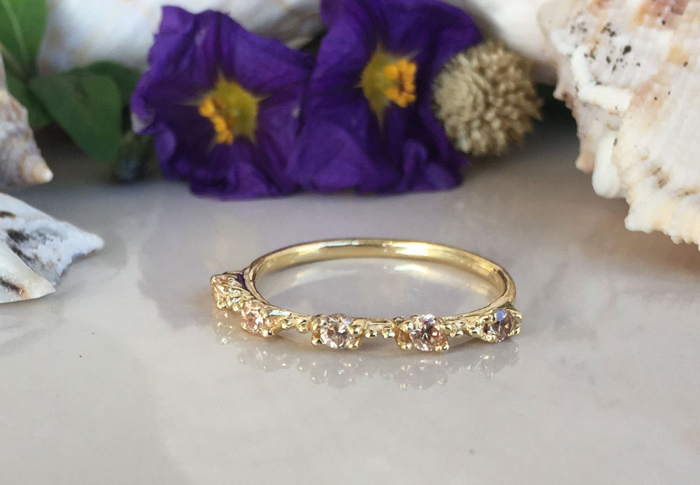 Citrine Ring - November Birthstone - Stacking Ring with Five Round Citrine Stones - H.L.Jewelry