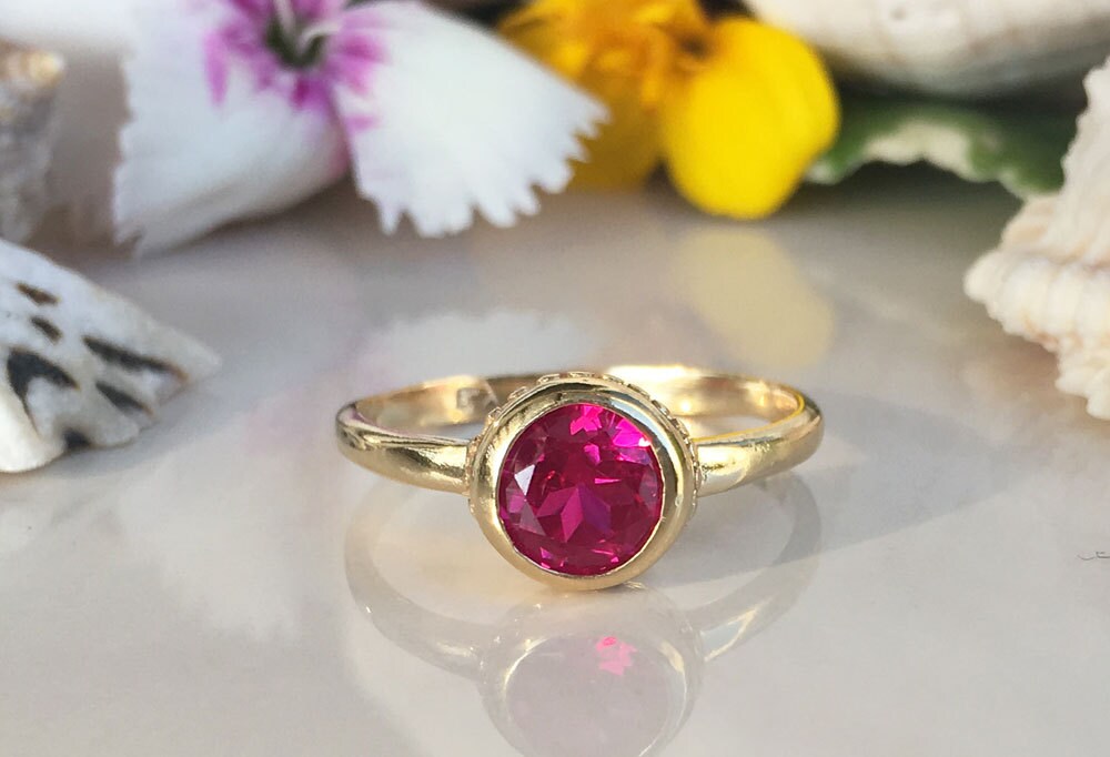 Ruby Ring - Gemstone Ring - Gold Ring - Bezel Ring - July Birthstone - Simple Ring - Stack Ring - Tiny Ring - H.L.Jewelry