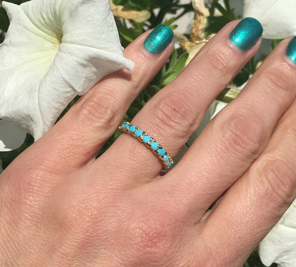 Turquoise Ring - Gold Ring - December Ring - Half Eternity Ring - Turquoise Jewelry - Simple Ring - H.L.Jewelry