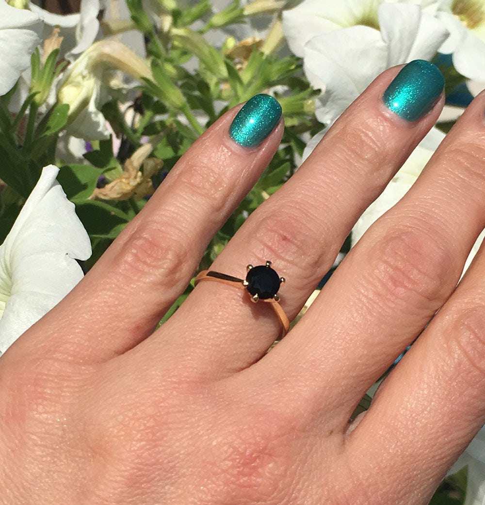 Black Onyx Ring - December Birthstone - Solitaire Ring with Round Black Onyx Gemstone - H.L.Jewelry