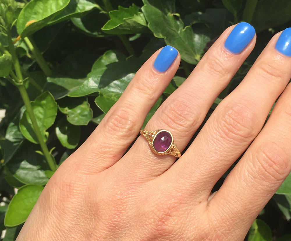 Purple Amethyst Ring - February Birthstone - Oval Purple Amethyst Gemstone Lace Ring - H.L.Jewelry