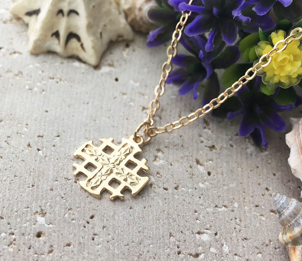 Jerusalem Cross Pendant - Simple Delicate Chain Small Jerusalem Cross Necklace - H.L.Jewelry